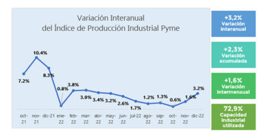 Industria Pyme: la variación interanual creció 3,2% en diciembre y 2,3% en 2022
