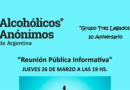 El Grupo ‘Tres Legados’ de Alcohólicos Anónimos convoca a una Reunión Pública