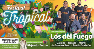 El domingo en San Fernando tocarán “Los del fuego” y más artistas, en un Festival Tropical familiar y gratuito